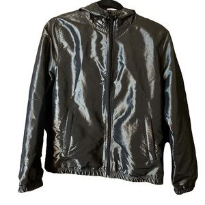 Broken Promises Men’s Performance Zip-Up Jacket Logo Oil Slick Holo Black Sz M